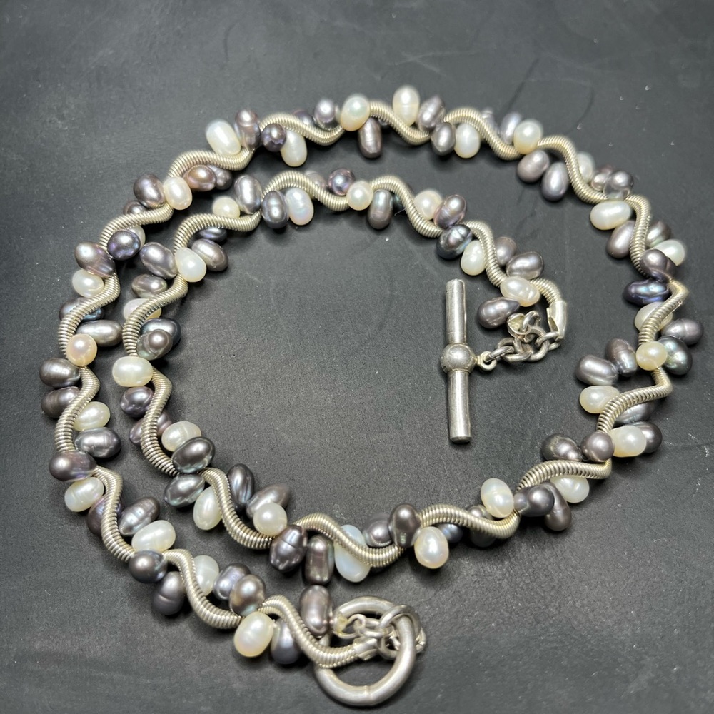 Drop Pearl & Sterling Necklace 16”